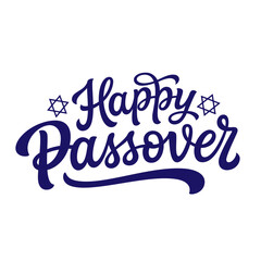 Happy Passover. Hand lettering text with stars of David isolated on white background. Vector typography for cards, posters, banners - 572412177