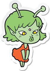 sticker of a pretty cartoon alien girl