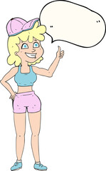 happy gym woman giving thumbs up symbol