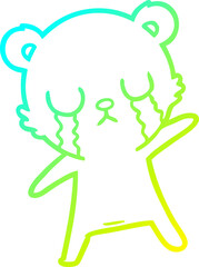 cold gradient line drawing crying polar bear cartoon