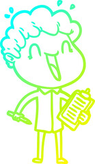 cold gradient line drawing cartoon happy man