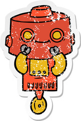 distressed sticker of a cartoon robot