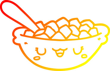 warm gradient line drawing cute cartoon bowl of cereal
