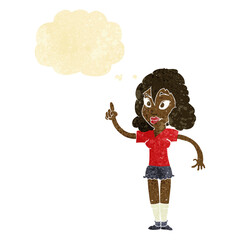 cartoon pretty woman with idea with thought bubble