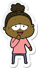 sticker of a cartoon happy old lady
