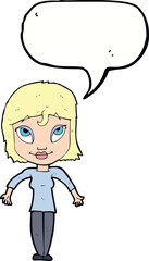 cartoon girl shrugging shoulders with speech bubble
