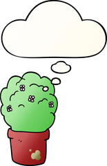 cartoon shrub and thought bubble in smooth gradient style