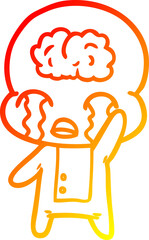 warm gradient line drawing cartoon big brain alien crying