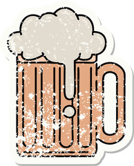 traditional distressed sticker tattoo of a beer tankard