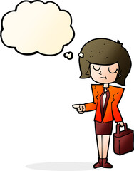 cartoon businesswoman pointing with thought bubble