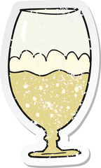 retro distressed sticker of a cartoon beer in glass