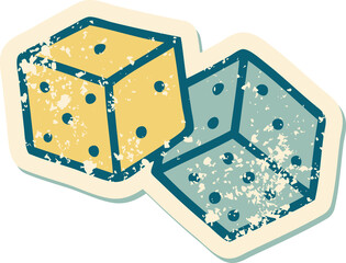 distressed sticker tattoo style icon of lucky dice