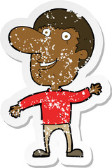 retro distressed sticker of a cartoon waving man