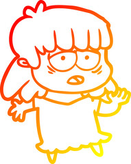 warm gradient line drawing cartoon tired woman