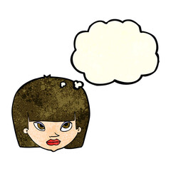 cartoon annoyed woman with thought bubble