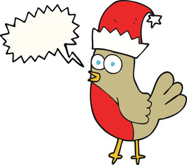 speech bubble cartoon robin in christmas hat