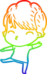 rainbow gradient line drawing cartoon woman thinking