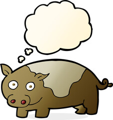 cartoon pig with thought bubble