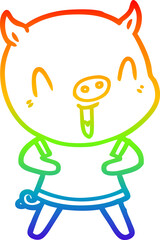 rainbow gradient line drawing happy cartoon pig