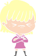 annoyed flat color style cartoon girl