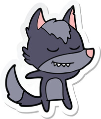 sticker of a friendly cartoon wolf
