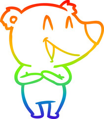 rainbow gradient line drawing laughing bear cartoon