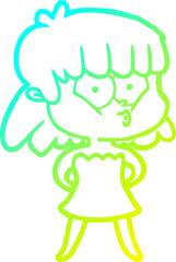 cold gradient line drawing cartoon whistling girl