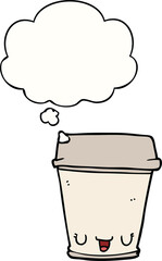 cartoon coffee cup and thought bubble