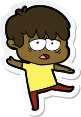 Obraz premium sticker of a cartoon exhausted boy