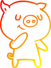 warm gradient line drawing happy cartoon pig