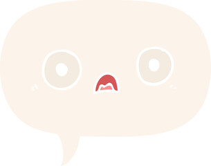 cute cartoon face and speech bubble in retro style