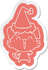 happy little dog cartoon  sticker of a wearing santa hat