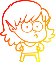 warm gradient line drawing cartoon elf girl staring