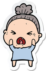 sticker of a cartoon angry old woman