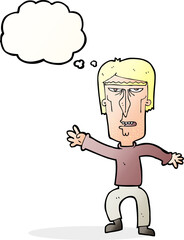 cartoon angry man waving warning with thought bubble