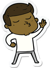 sticker of a cartoon model guy pouting