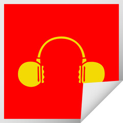 square peeling sticker cartoon retro headphone