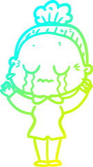 cold gradient line drawing cartoon crying old lady