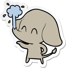 sticker of a cute cartoon elephant spouting water