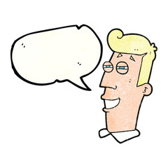 speech bubble textured cartoon grinning man