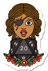 human rogue with natural twenty dice roll sticker