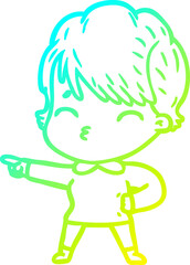 cold gradient line drawing cartoon woman thinking