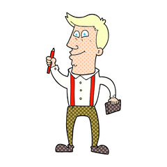 cartoon man with notebook and pen