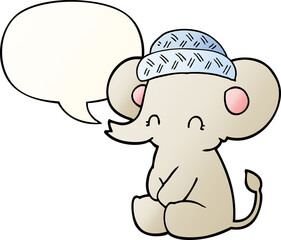 cartoon cute elephant and speech bubble in smooth gradient style