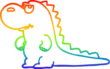 rainbow gradient line drawing cartoon annoyed dinosaur