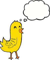 cartoon happy bird with thought bubble
