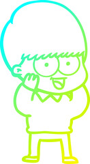 cold gradient line drawing happy cartoon boy