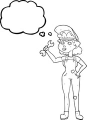 thought bubble cartoon woman with spanner