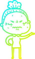 cold gradient line drawing cartoon annoyed old lady