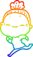 rainbow gradient line drawing cartoon peaceful old woman